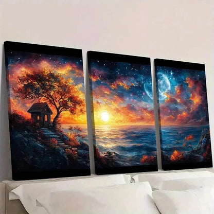 3pcs Enchanting Cosmic Night Sky Landscape Wall Art Set Canvas Framed 40x60cm - High Quality Print 100% Australian Made Wall Canvas Ready to Hang