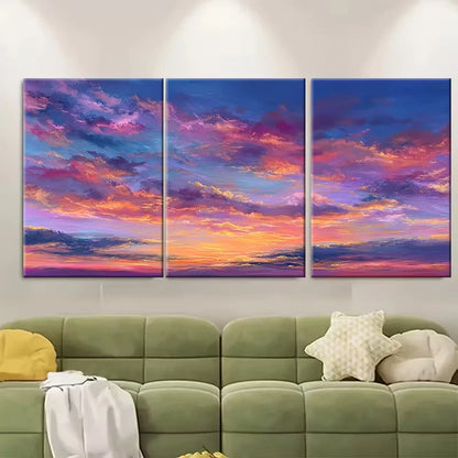 3pcs Sunrise Oil Painting Coastal Landscape Metal Print Ready to Hang Art