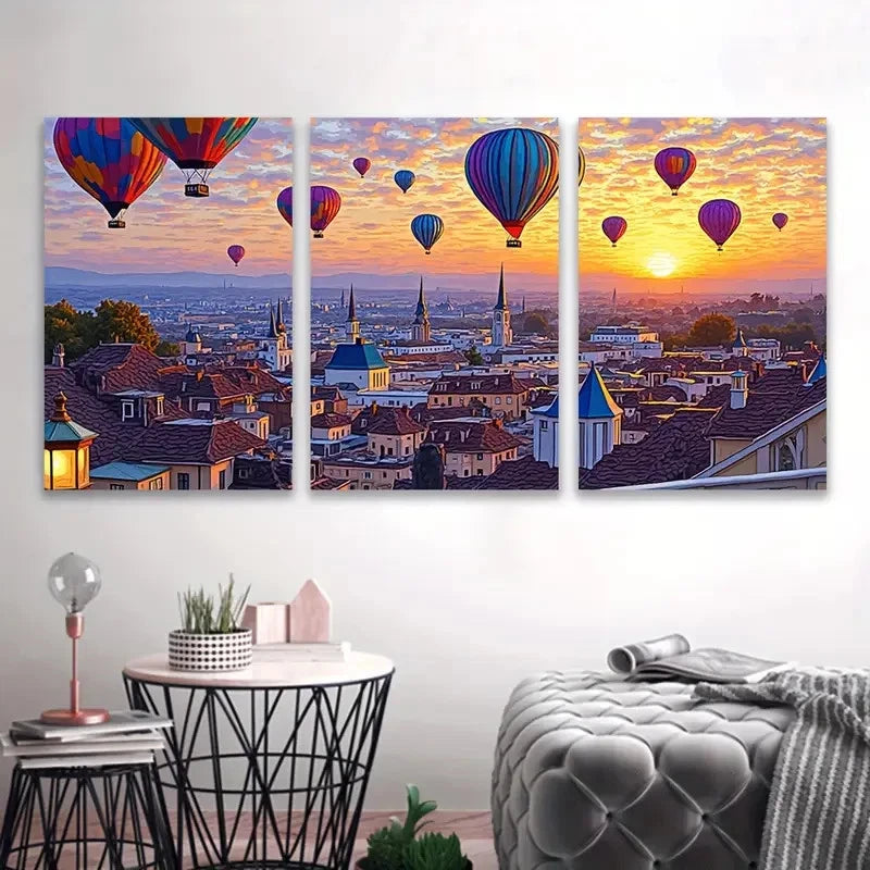 3pcs Hot Air Balloon Flight Wall Art Set Canvas Framed 40x60cm - High Quality Print 100% Australian Made Wall Canvas Ready to Hang