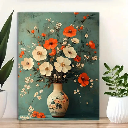 Beautiful Vibrant Orange & White Floral Painting 40x60cm Metal Print Ready to Hang
