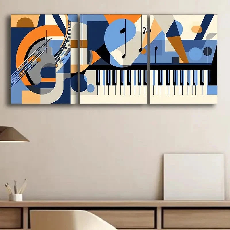 3pcs Featuring Abstract Music Themes Painting Metal Print Ready to Hang Art
