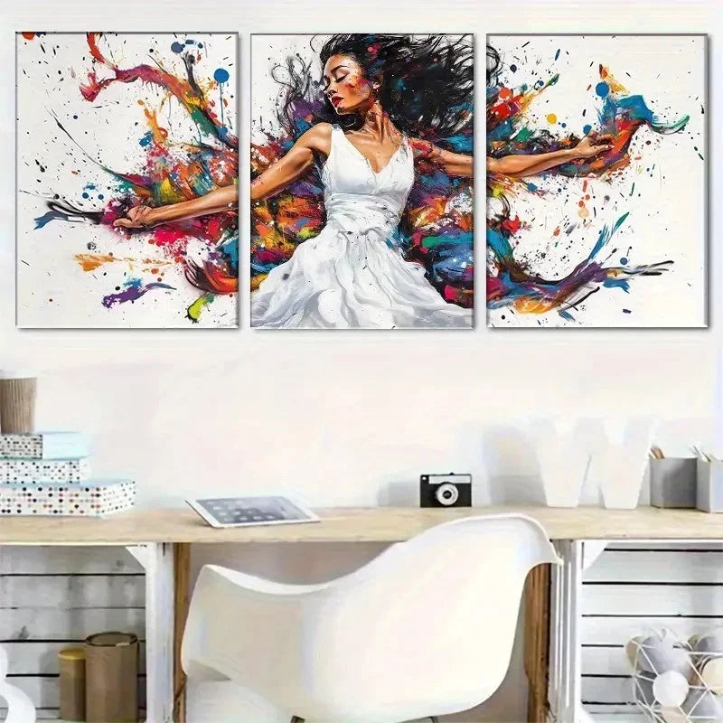 3pcs Abstract Dynamic Movement & Splash of Paint Metal Print Ready to Hang Art