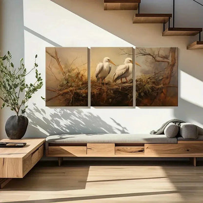 3pcs Egret Nest Tree Branches Animal Art Metal Print Ready to Hang Art