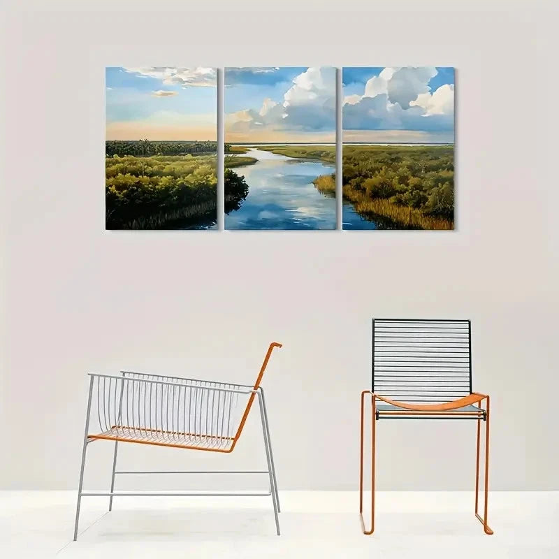 3pcs Serene River Nature Scene Metal Print Ready to Hang Art