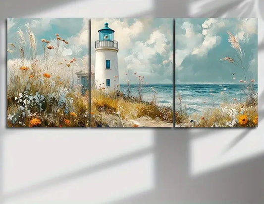 3pcs Coastal Lighthouses And Ocean Landscapes Metal Print Ready to Hang Art