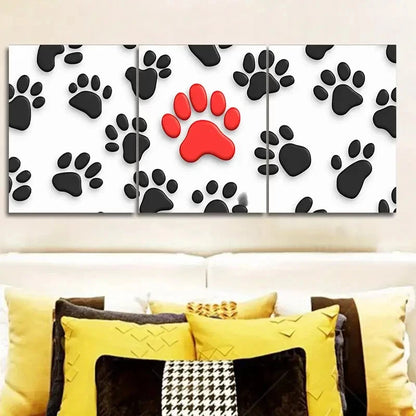3pcs Black Dog Paw Classic Modern Style Metal Print Ready to Hang Art
