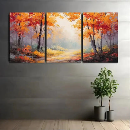 3pcs Painting With Red Orange Yellow Wall Art Set Canvas Framed 60x90cm - High Quality Print 100% Australian Made Wall Canvas Ready to Hang