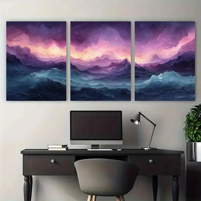 3pcs Enchanting Pink and Teal Coastal Magical Sea Metal Print Ready to Hang Art