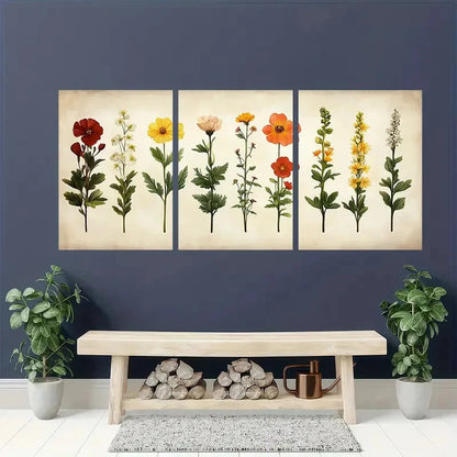 3pcs Minimalist Wildflower Botanical Illustrations Metal Print Ready to Hang Art