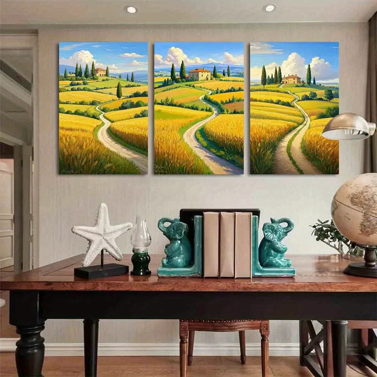 3pcs Vibrant Rolling Hills & Lush Greenery Metal Print Ready to Hang Art