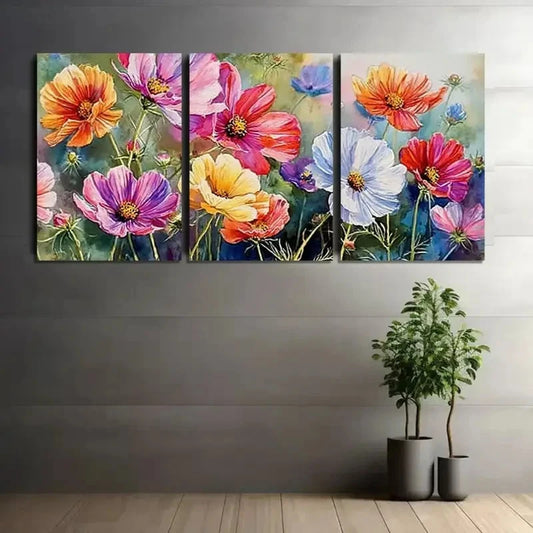3pcs Colorful Cosmos Watercolor Painting Metal Print Ready to Hang Art
