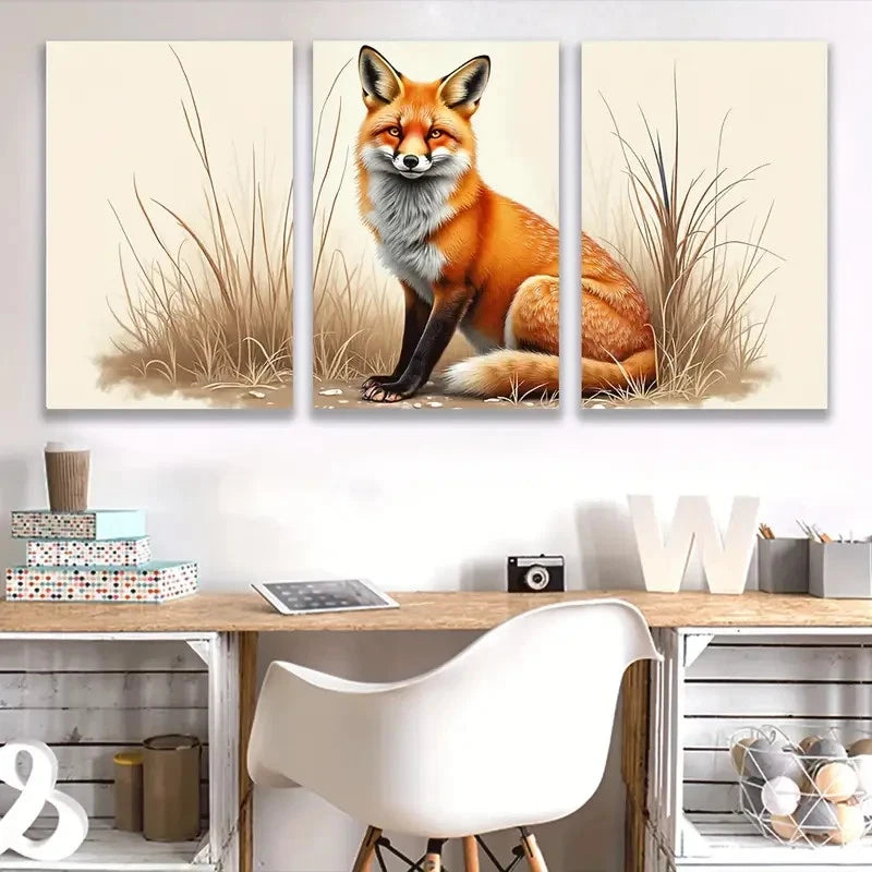 3pcs Fox in Nature Triptych Spray Painted Wall Art Set Canvas Framed 40x60cm - High Quality Print 100% Australian Made Wall Canvas Ready to Hang