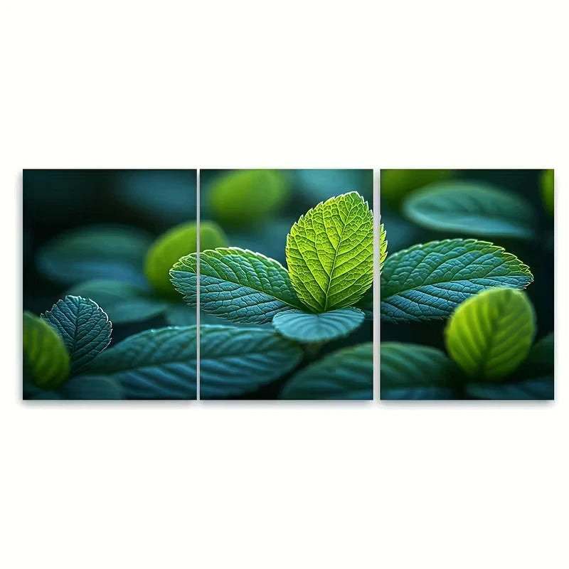 3pcs Bright Green Foliage Nature Photography Metal Print Ready to Hang Art