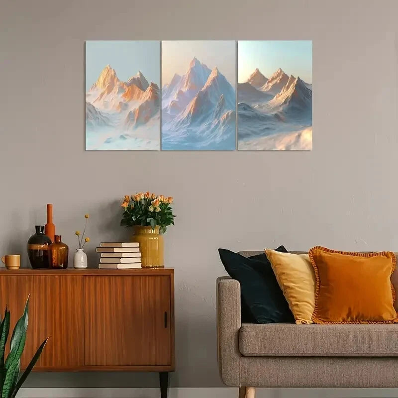 3pcs Dawn Depicting The Outline of Mo Vintage Metal Print Ready to Hang Art