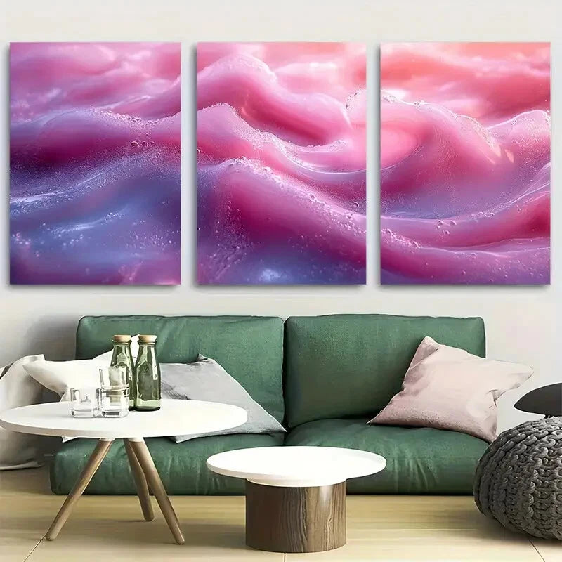 3pcs Vibrant Whimsical Abstract Light Pink Metal Print Ready to Hang Art