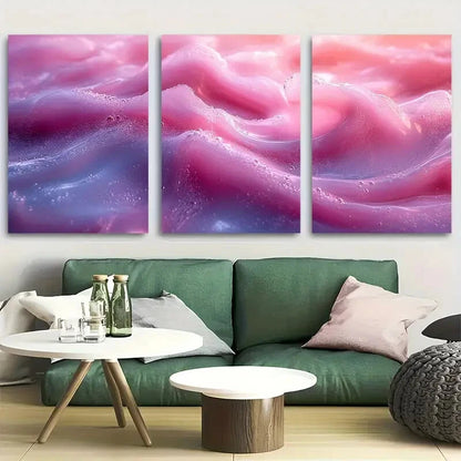 3pcs Vibrant Whimsical Abstract Light Pink Metal Print Ready to Hang Art