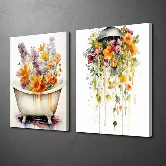 2pcs Decorative Painting, Bathtub, Shower, Funky Art Canvas Framed 50x75cm - High Quality Print 100% Australian Made Wall Canvas Ready to Hang
