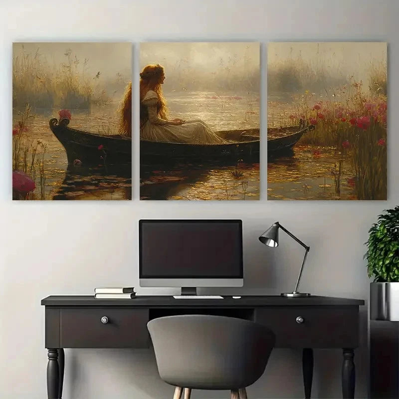 3pcs Lady of Shalott by John William Waterhouse Metal Print Ready to Hang Art