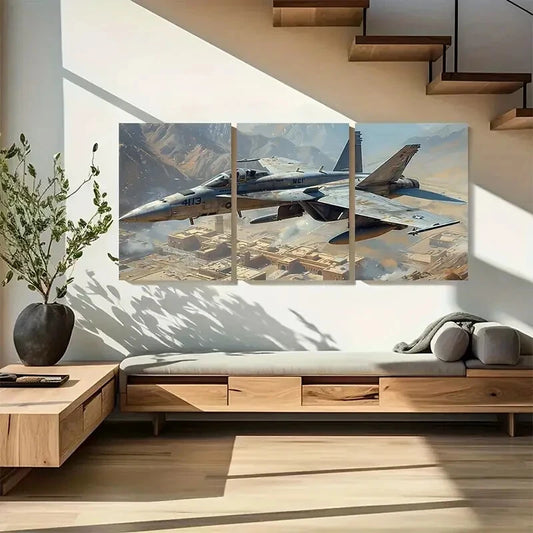 3pcs Military Aircraft Canvas Wall Art Metal Print Ready to Hang Art