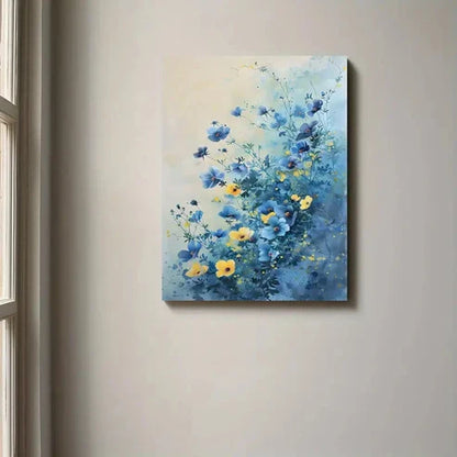 Beautiful Blue Wildflowers Watercolor Spring Painting 60x90cm Metal Print Ready to Hang