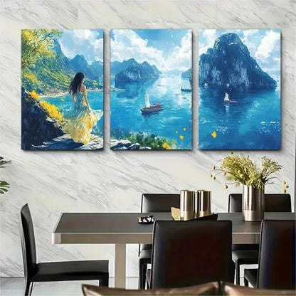 3pcs Featuring Lush Greenery Majestic Mountains Metal Print Ready to Hang Art