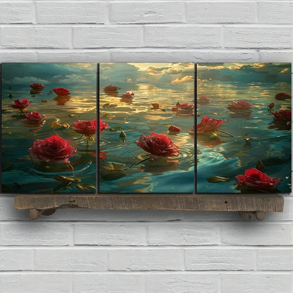 3pcs Rose River Blue Sky White Clouds Metal Print Ready to Hang Art