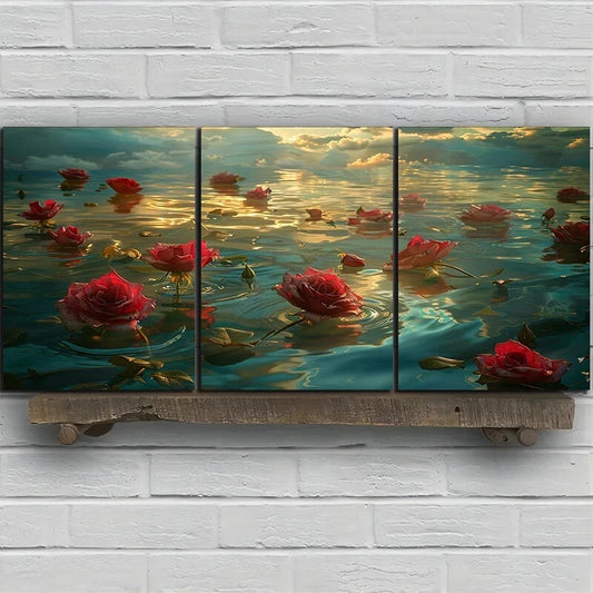 3pcs Rose River Blue Sky White Clouds Metal Print Ready to Hang Art