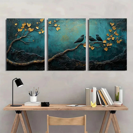 3pcs Rustic Love Themed Teal Blue and Black Wall Art Set Canvas Framed 40x60cm - High Quality Print 100% Australian Made Wall Canvas Ready to Hang