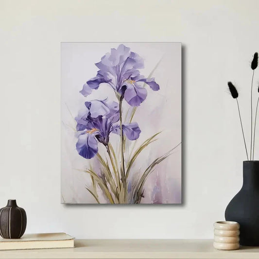Beautiful Vintage Purple Iris Painting 40x60cm Metal Print Ready to Hang