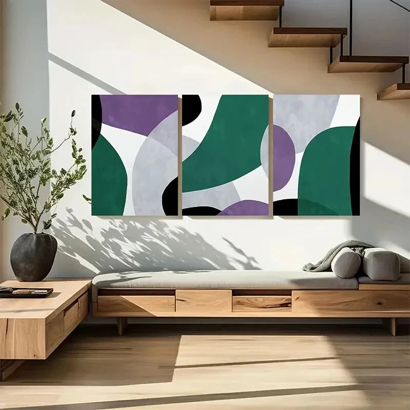 3pcs Green Purple Emerald Gem Abstract Metal Print Ready to Hang Art