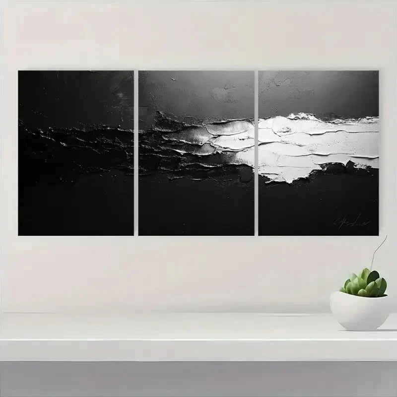 3pcs lack and White Abstract Texture Contemporary Metal Print Ready to Hang Art