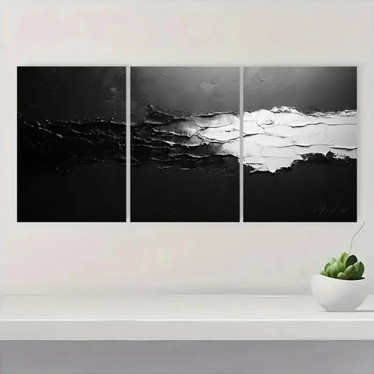 3pcs lack and White Abstract Texture Contemporary Metal Print Ready to Hang Art