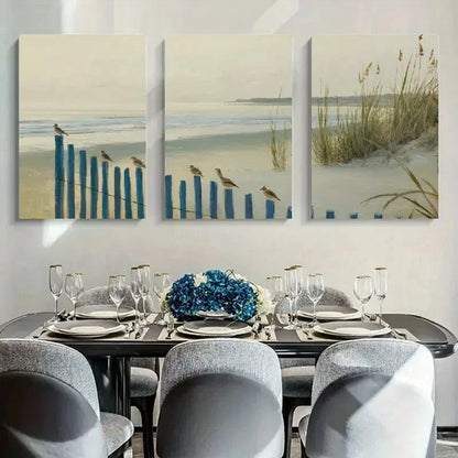 3pcs Beach Scene Soft Chalk Style Triptych Metal Print Ready to Hang Art
