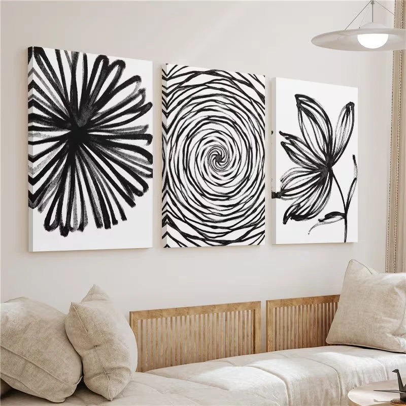 3pcs Black And White Abstract Botanical Wall Art Set Canvas Framed 50x70cm - High Quality Print 100% Australian Made Wall Canvas Ready to Hang