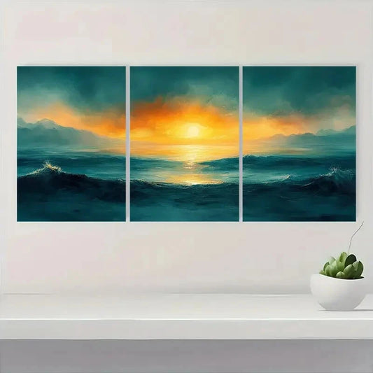 3pcs Sunset Ocean Abstract Landscape Metal Print Ready to Hang Art