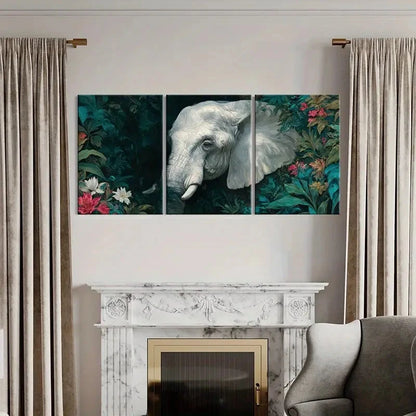 3pcs Jungle Theme with White Tusks Floral Metal Print Ready to Hang Art