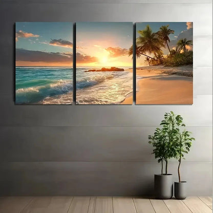 3pcs Sunset on an Exotic Island Beach Poster Metal Print Ready to Hang Art