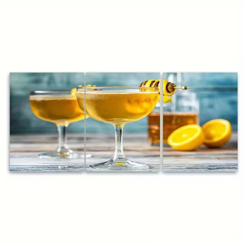 3pcs Bee'S Knees Cocktail Wall Art Set Canvas Framed 50x70cm - High Quality Print 100% Australian Made Wall Canvas Ready to Hang