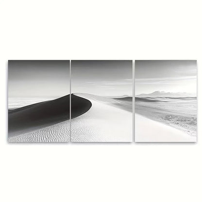 3pcs Black And White Sand Dunes Metal Print Ready to Hang Art