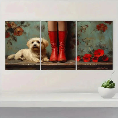 3pcs Red Riding Boots Fine Lover Perfect Wall Art Set Canvas Framed 40x60cm - High Quality Print 100% Australian Made Wall Canvas Ready to Hang