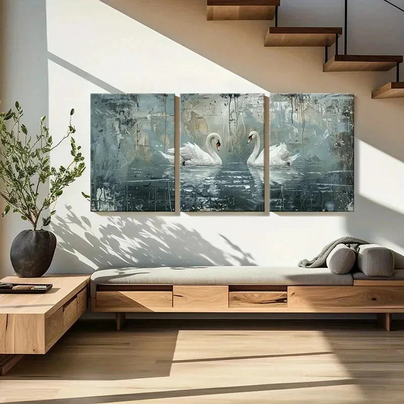 3pcs Artistic Swans Urban Landscape Abstract Metal Print Ready to Hang Art