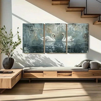3pcs Artistic Swans Urban Landscape Abstract Metal Print Ready to Hang Art