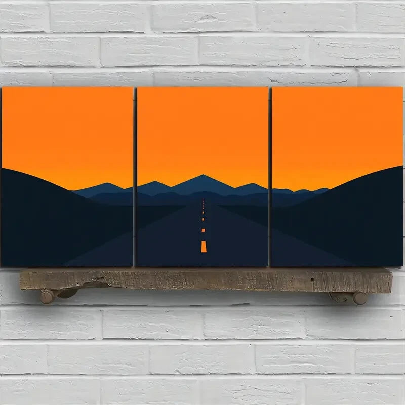 3pcs Abstract Sunset Road Landscape Metal Print Ready to Hang Art
