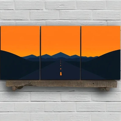 3pcs Abstract Sunset Road Landscape Metal Print Ready to Hang Art