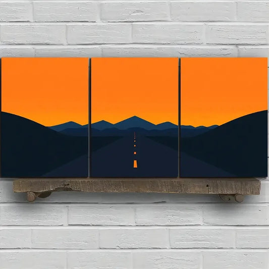 3pcs Abstract Sunset Road Landscape Metal Print Ready to Hang Art