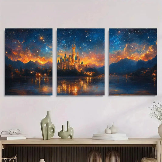 3pcs Starry Castle Modern Abstract Metal Print Ready to Hang Art