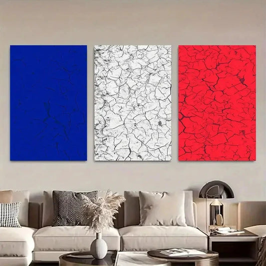 3pcs France Flag Cracked Effect Metal Print Ready to Hang Art