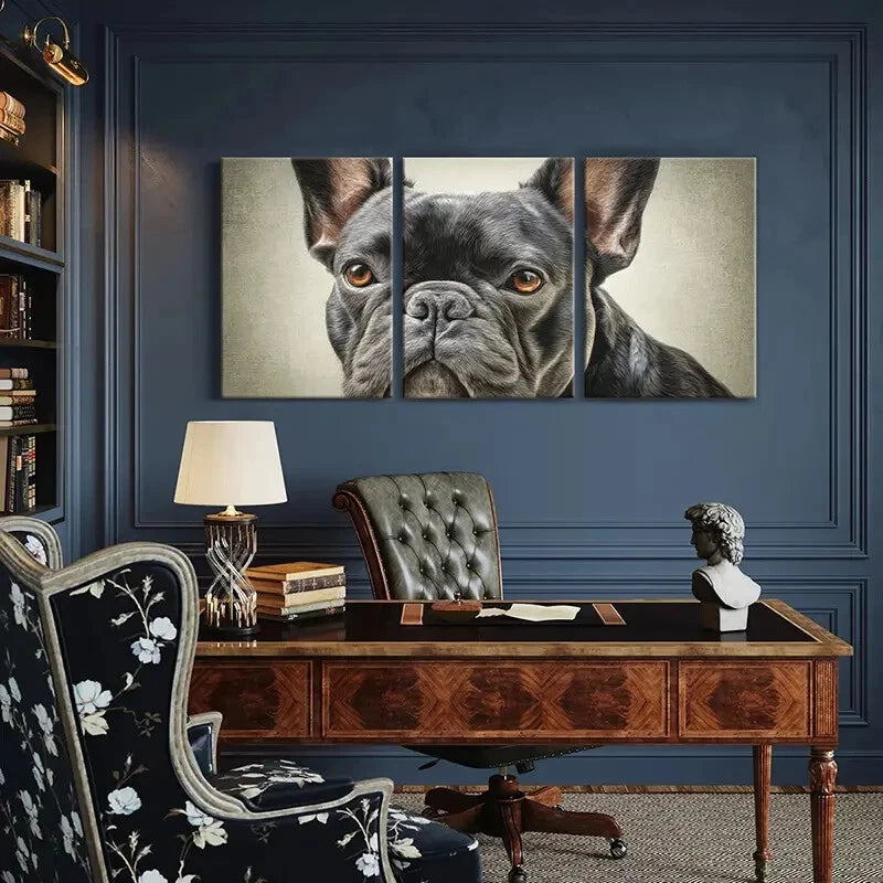 3pcs Artistic French Bulldog Portrait Poster Metal Print Ready to Hang Art