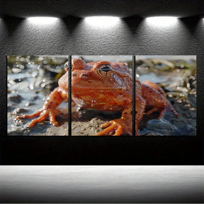 3pcs Frog on the Mud Illustration Metal Print Ready to Hang Art