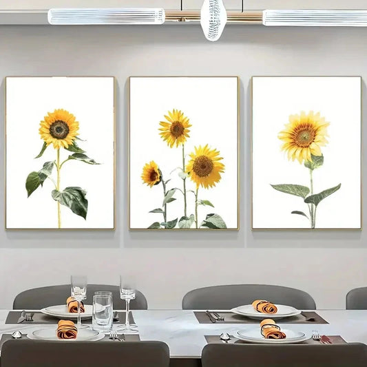 3pcs Modern Botanical Prints Sunflower Metal Print Ready to Hang Art